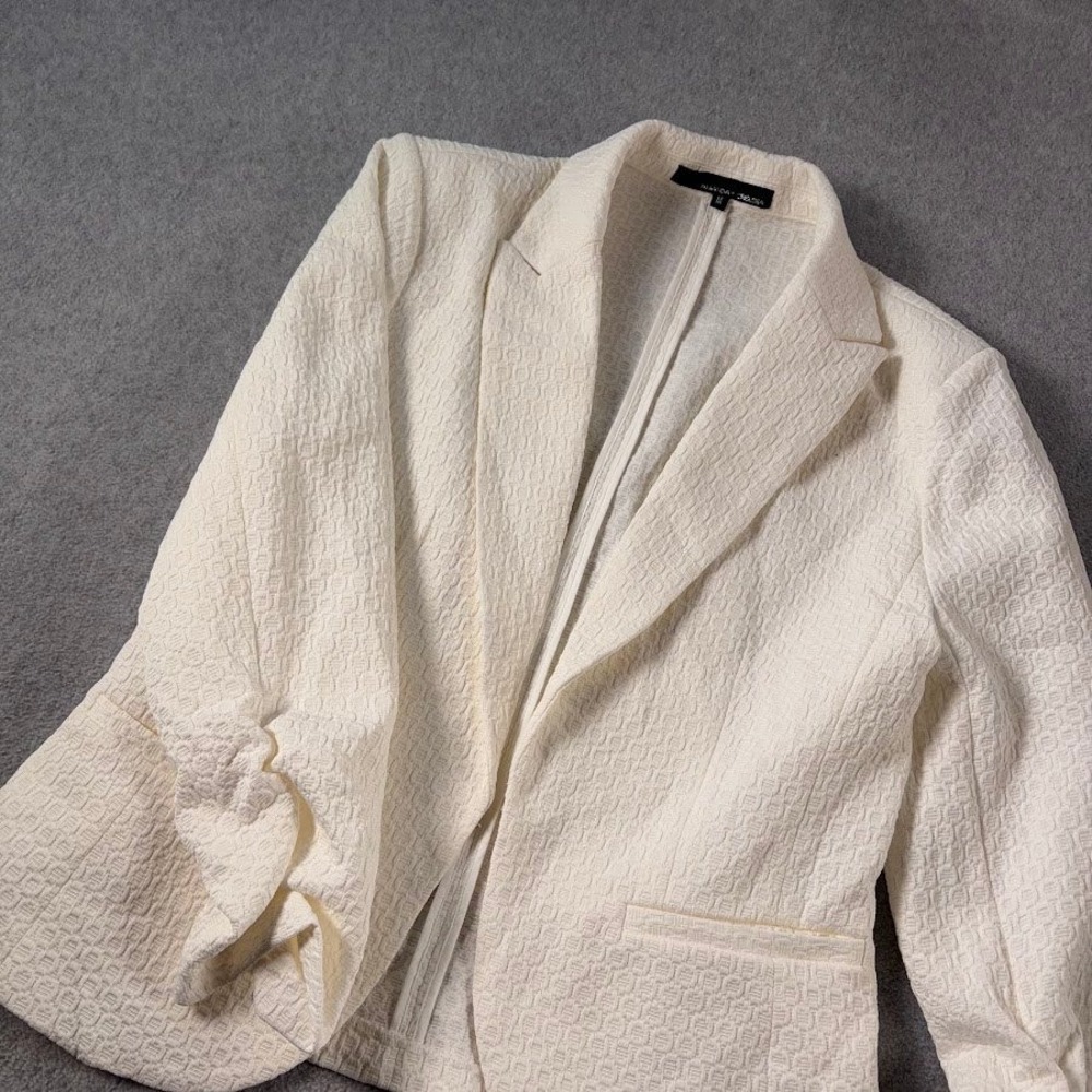 Amanda + Chelsea Blazer Womens M White Textured NWT Ruched 3/4 Sleeve Open Front